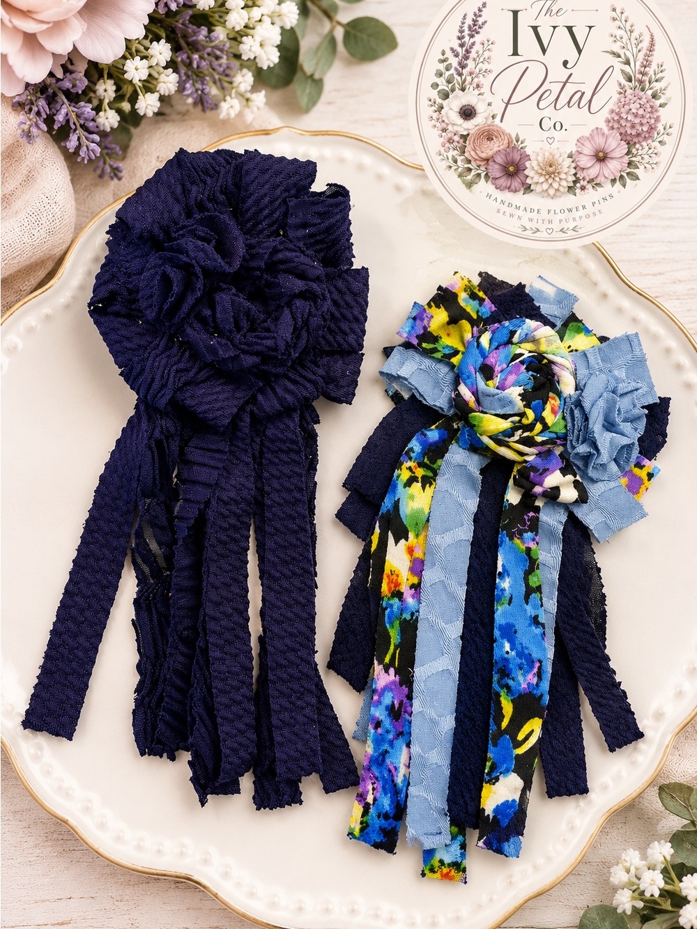 SOLD Custom Order-2 mini size blue flower pins